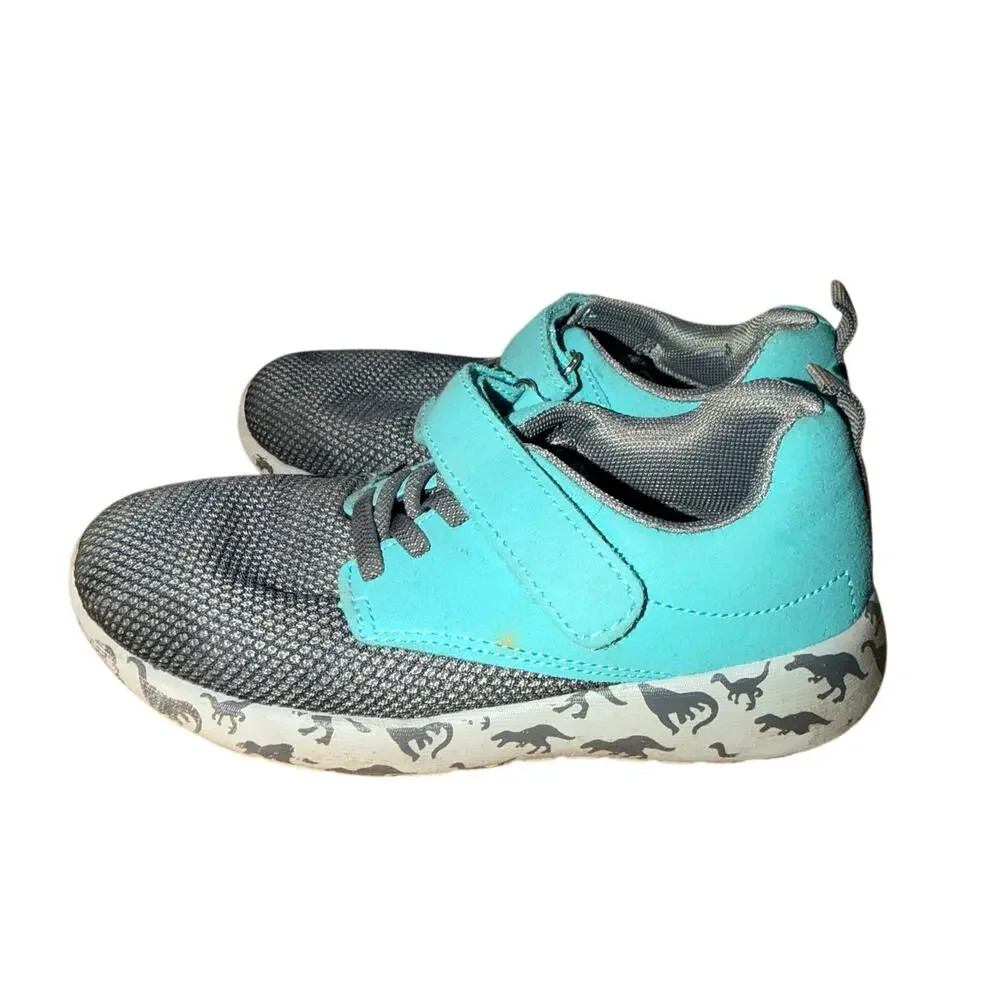 Fabkids Boys Sneakers Athletic Tennis Shoes Dinosaur Theme Green Gray Size 13